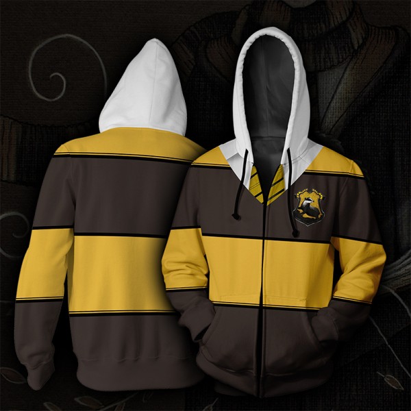Harry Potter Hoodie Jacket - Slytherin Yellow Striped Hoodies Jacket 3D Zip Up Cosplay