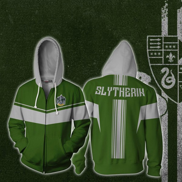 Harry Potter Hoodie Jacket - Slytherin Green 3D Hoodies Jacket Zip Up Cosplay