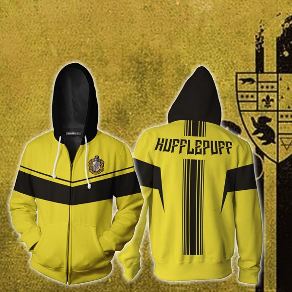 Harry Potter Hoodie Jacket - Hufflepuff Yellow 3D Hoodies Jacket Zip Up Cosplay