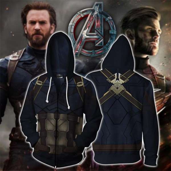Captain America Cosplay Zip Up Hoodie Jacket