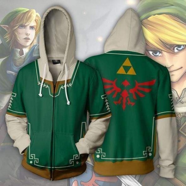 The Legend of Zelda Hoodie - The Legend of Zelda Link Green Zip Up Hoodies Jacket Cosplay