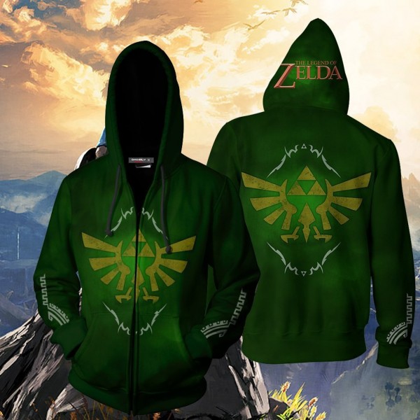 The Legend of Zelda Hoodie - The Legend of Zelda Green Cosplay 3D Zip Up Hoodies Jacket