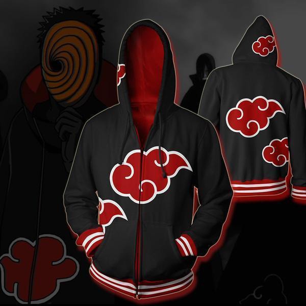 Naruto Hoodie Jacket  - Black Akatsuki New 3D Zip Up Hoodie Jacket Coat Cosplay