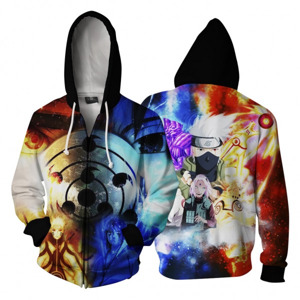 Naruto Hoodie Jacket  - Naruto And Sasuke 3D Zip Up Hoodie Jacket Coat Cosplay