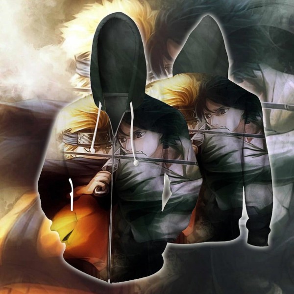 Naruto Hoodie Jacket  - Uzumaki Uchiha Sasuke 3D Zip Up Hoodie Jacket Coat Cosplay