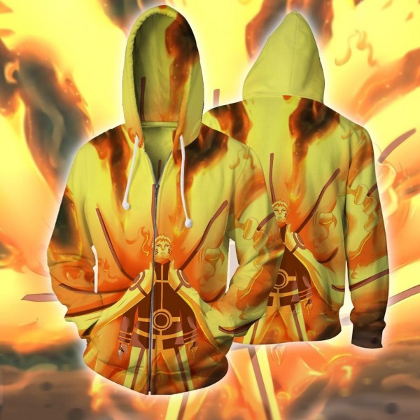 Naruto Hoodie Jacket  - Naruto Yellow 3D Zip Up Hoodie Jacket Coat Cosplay