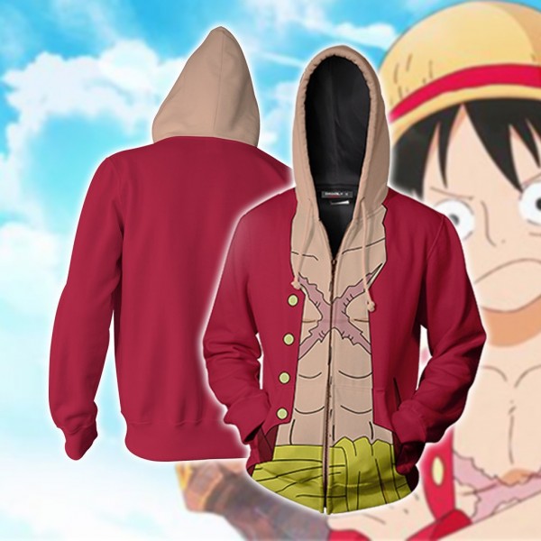 One Piece Hoodie - Monkey D. Luffy 3D Zip Up Hoodies Jacket Coat Cosplay