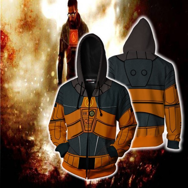 Half-Life Hoodie - Gordon Freeman 3D Zip Up Hoodies Jacket Coat Cosplay