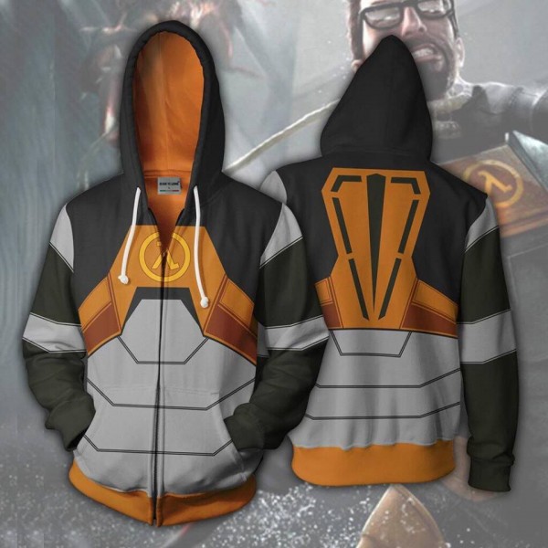 Half-Life Hoodie - Gordon Freeman Hoodies Jacket 3D Zip Up Coat Cosplay
