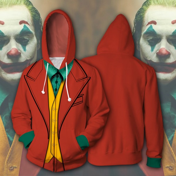 The Joker Clown Red Hoodie Jacket 3D Zip Up Coat Cosplay