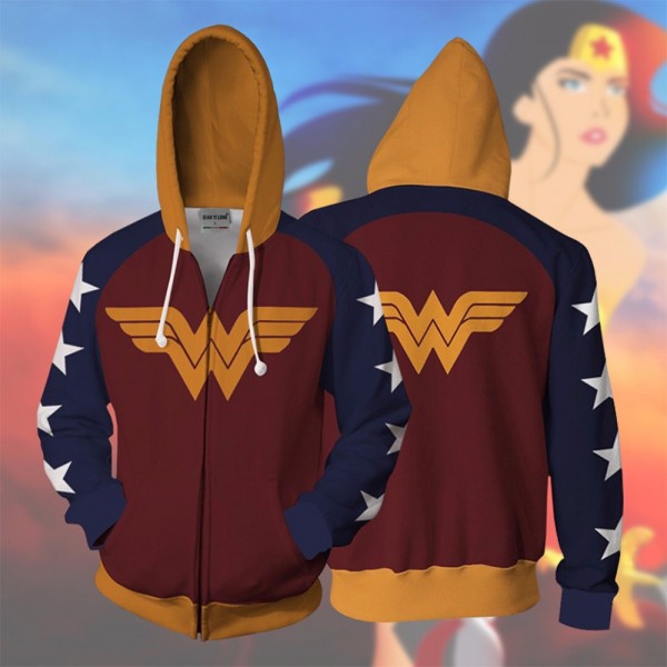 Wonder Woman Diana Prince Hoodie Jacket 3D Zip Up Coat Cosplay