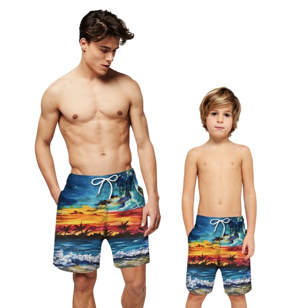 Coconut Palm Sunset Swim Trunks Shorts 3D Print Beach Shorts For Men Boys