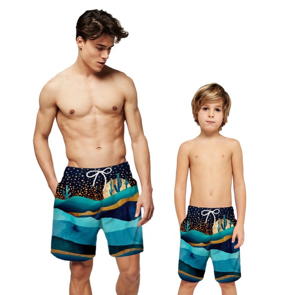 Massif Hill Cactus 3D Print Swim Trunks Shorts Blue Beach Shorts For Men Boys