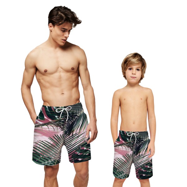 Palm Leaf Swim Trunks Shorts Green Pink 3D Beach Shorts For Men Boys