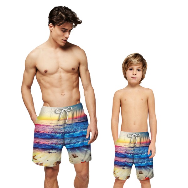 Sea Wave Sunset Swim Trunks Shorts 3D Beach Shorts For Men Boys