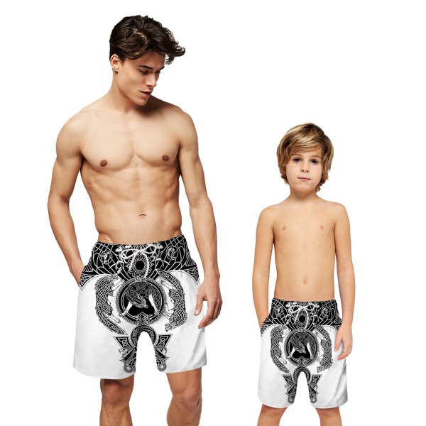 Viking Mythology Swim Trunks Shorts White 3D Beach Shorts For Men Boys