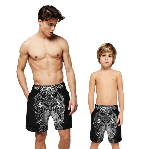 Viking Mythology Swim Trunks Shorts Black 3D Beach Shorts For Men Boys