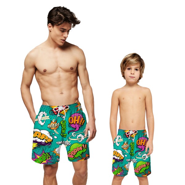 Green Letter Pattern Swim Trunks Shorts 3D Beach Shorts For Men Boys
