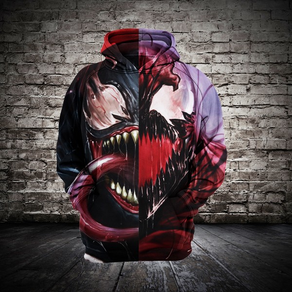 Venom Hoodie 3D Black Red Hooded Sweatshirt Pullover Tops